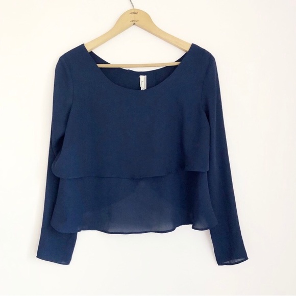UO Navy Tiered Blouse